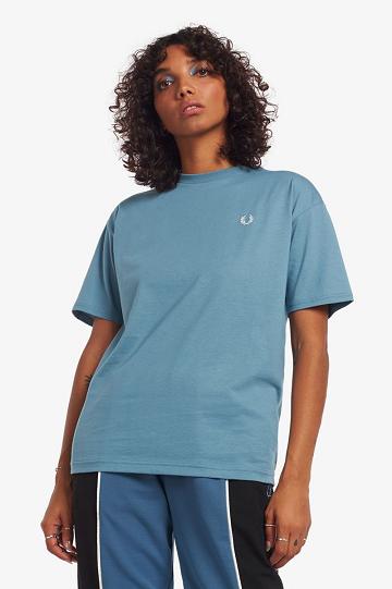 Grey Blue Fred Perry Crew Neck Women's T Shirts | PH 2031MQZA